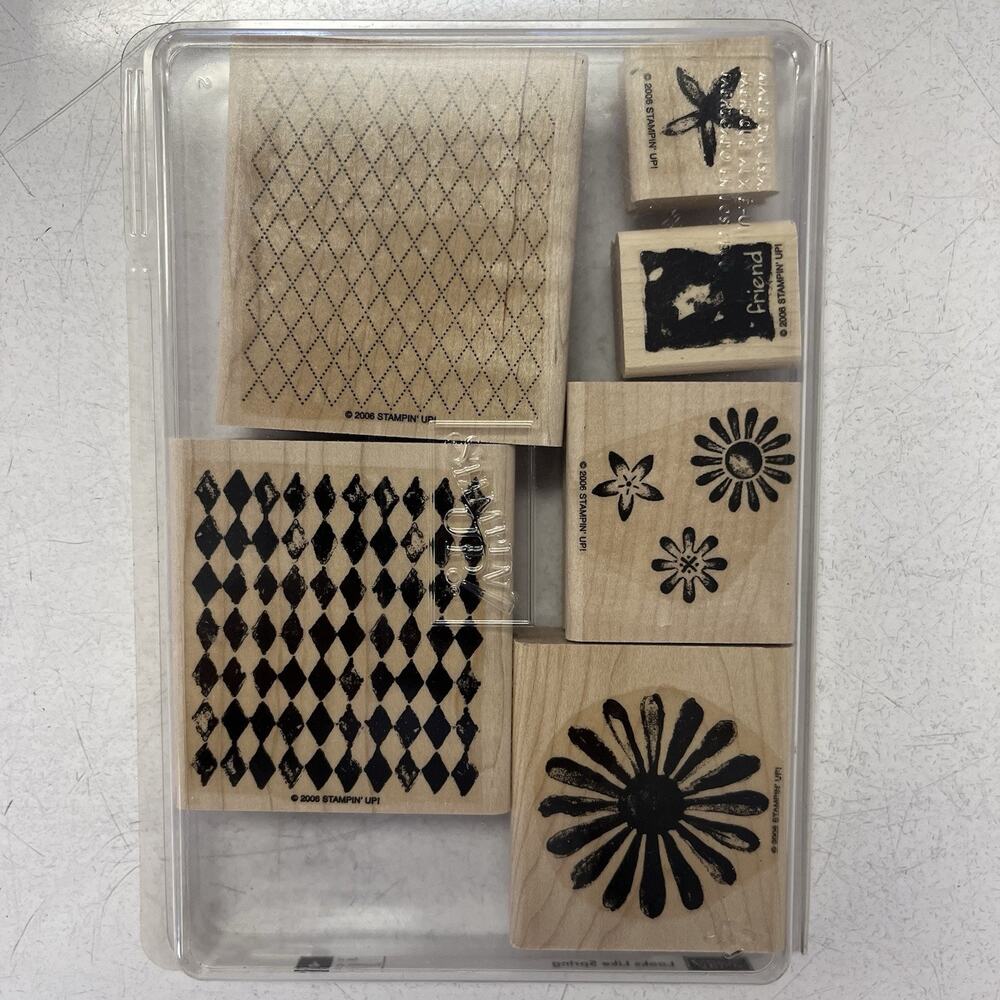 2006 Stampin-Up Rubber Stamp Kit, Looks Like Spring, 6 Stamps‎ Floral Wood